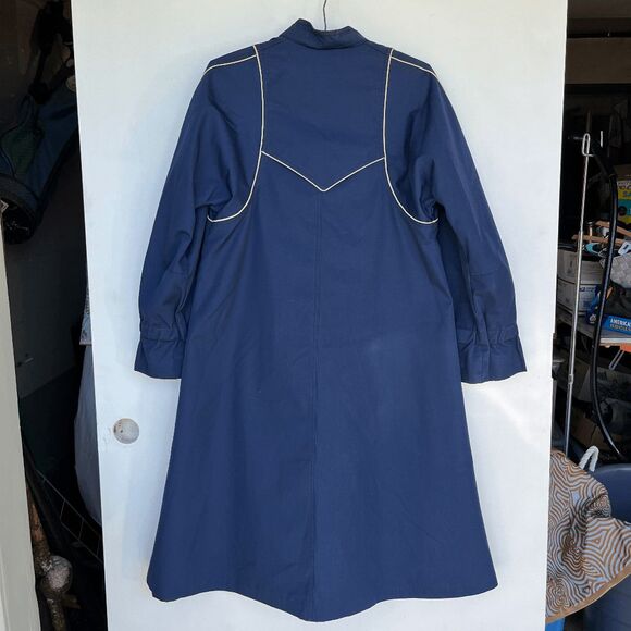 VTG Raindrops by Fleet Street Navy Trench Coat Cream Piping 70s 80s Retro - Picture 8 of 13